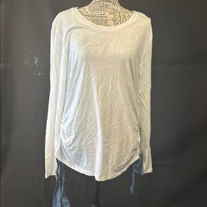 INC International Concepts White Long Sleeve Top with Blue Accents